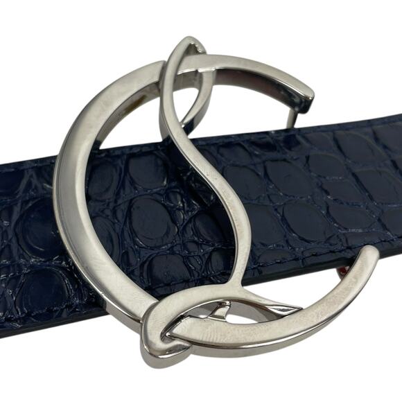 Christian Louboutin CL Logo Crocodile Reversible Leather Belt Blue Size 85/34 - Picture 10 of 14